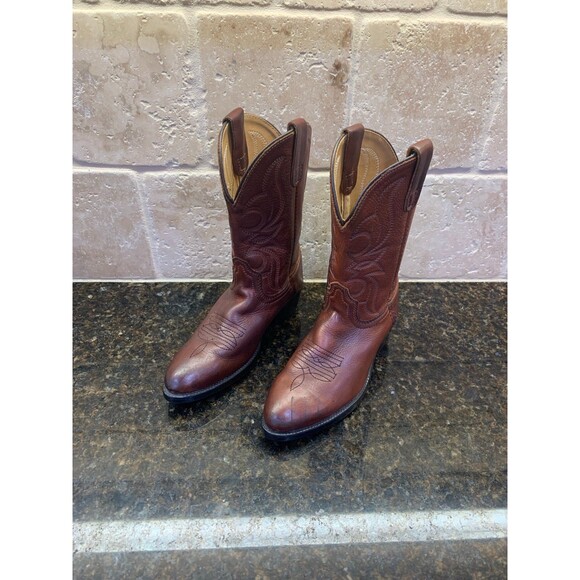 Dan Post Unisex Kids Brown Leather Boots Size 4 1/2 GUC - Picture 1 of 9